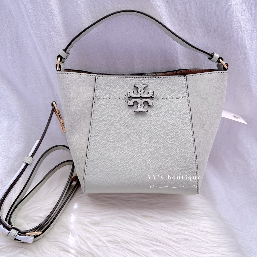 NWT Tory Burch McGraw Small Bucket Bag in Pine Frost 88219